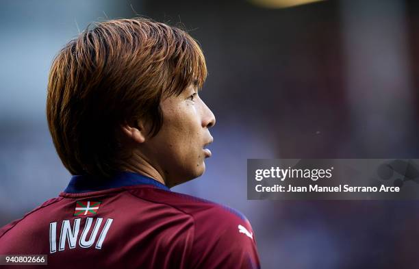 Takashi Inui of SD Eibar reacts during the La Liga match between SD Eibar and Real Sociedad de Futbol at Estadio Municipal de Ipurua on April 1, 2018...