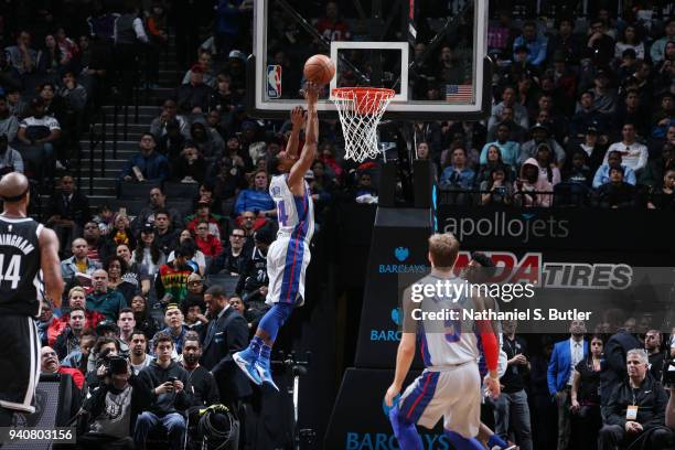 Ish Smith of the Detroit Pistons shoots the ball against the Brooklyn Nets on April 1, 2018 at Barclays Center in Brooklyn, New York. NOTE TO USER:...