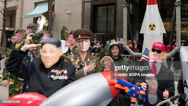 Trumps Grand Military Parade" was the theme of New York City's 33rd Annual Aprils Fools Day Parade and 2nd Annual "Trumpathon". Characters featured...