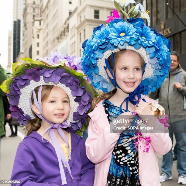 Participants seen wearing colourful bonnet during the parade. The Easter Bonnet parade hosted on Fifth Avenue in midtown Manhattan.