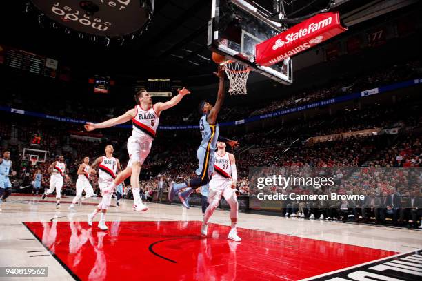 Ben McLemore of the Memphis Grizzlies shoots the ball against the Portland Trail Blazers on April 1, 2018 at the Moda Center Arena in Portland,...