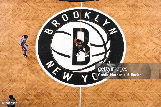 Angelo Russell of the Brooklyn Nets handles the ball against the Detroit Pistons on April 1, 2018 at Barclays Center in Brooklyn, New York. NOTE TO...