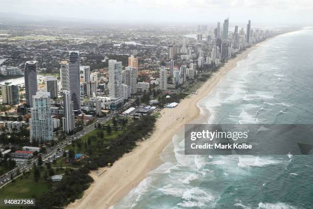 An aerial general view of the Gold Coast skyline is seen ahead of the 2018 Commonwealth Games on April 2, 2018 in Gold Coast, Australia.