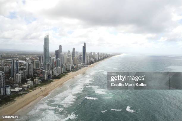 An aerial general view of the Gold Coast skyline is seen ahead of the 2018 Commonwealth Games on April 2, 2018 in Gold Coast, Australia.