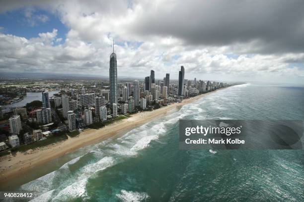 An aerial general view of the Gold Coast skyline is seen ahead of the 2018 Commonwealth Games on April 2, 2018 in Gold Coast, Australia.