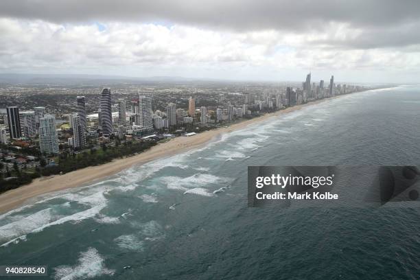 An aerial general view of the Gold Coast skyline is seen ahead of the 2018 Commonwealth Games on April 2, 2018 in Gold Coast, Australia.