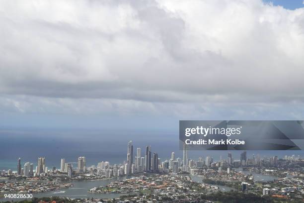 An aerial general view of the Gold Coast skyline is seen ahead of the 2018 Commonwealth Games on April 2, 2018 in Gold Coast, Australia.