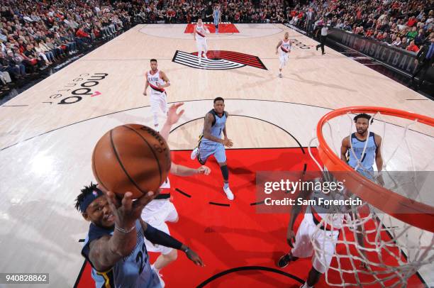 Ben McLemore of the Memphis Grizzlies shoots the ball against the Portland Trail Blazers on April 1, 2018 at the Moda Center Arena in Portland,...