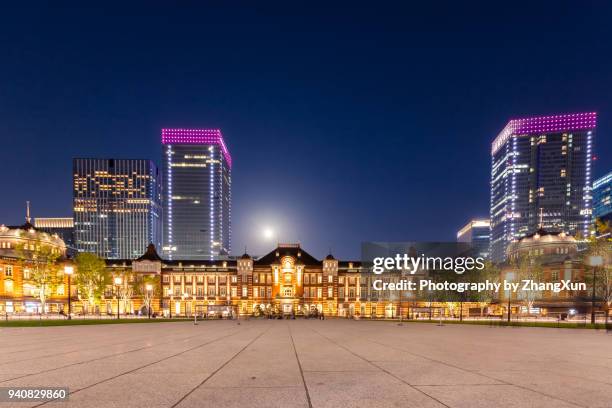 tokyo city illuminated, tokyo station, otemachi, marunouchi aera, at night. - tokyo station stock pictures, royalty-free photos & images