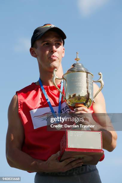 Jacob Despard of Tasmania wins the Stawell Gift on April 2, 2018 in Stawell, Australia.