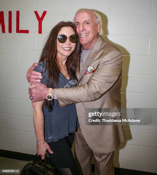 Ric Flair and Wendy Barlow at Huncho Day at Berkmar High School on April 1, 2018 in Lilburn, Georgia.