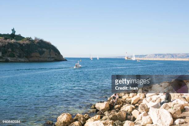 view of the vieux port (old port) in marseille, france - marseille port stock pictures, royalty-free photos & images