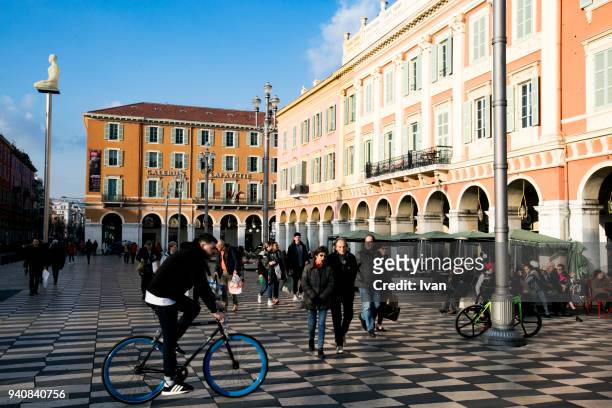 place massena square in the old town center of nice, provence, france, europe - limestone pavement - fotografias e filmes do acervo