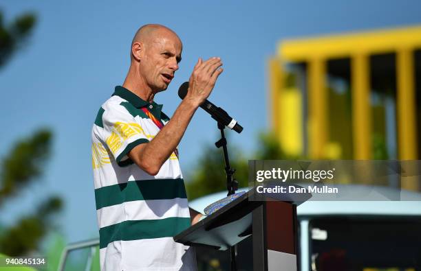 Steve Moneghetti, Chef de Mission of Australia speaks during the Team Australia welcome ceremony at the Athletes Village ahead of the 2018...