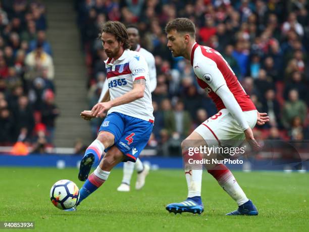 Stoke City's Joe Allen during English Premier League match between Arsenal against Stoke City at Emirates stadium, London England on 01 April 2018