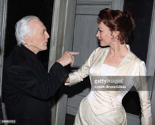 Exclusive Coverage* Kirk Douglas and his daughter in-law Catherine Zeta Jones chat backstage at "A Little Night Music" on Broadway at The Walter Kerr...