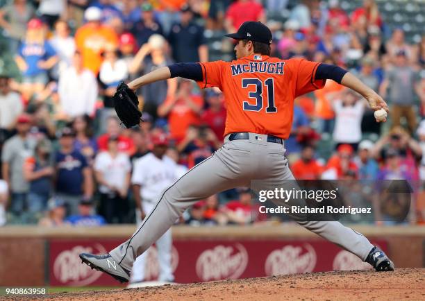 Collin McHugh of the Houston Astros pitches in the ninth inning of a baseball game against the Texas Rangers at Globe Life Park in Arlington on March...