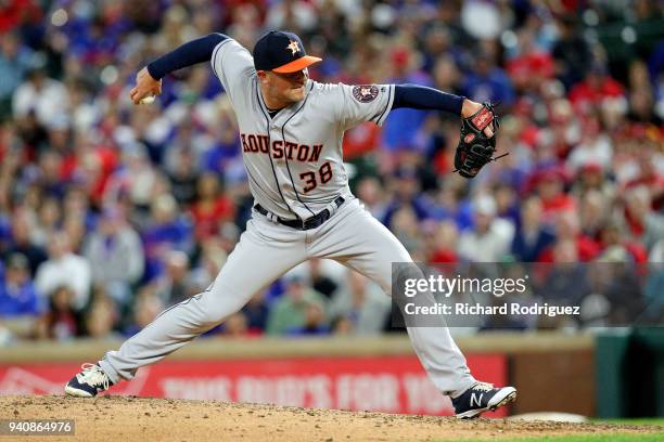 Joe Smith of the Houston Astros pitches in the seventh inning of a baseball game against the Texas Rangers at Globe Life Park in Arlington on March...
