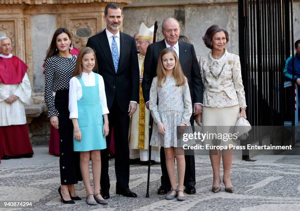 Queen Letizia of Spain, Princess Sofia of Spain, King Felipe VI of Spain, King Juan Carlos, Princess Leonor of Spain and Queen Sofia attend the...