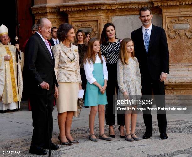 King Felipe VI of Spain , his wife Queen Letizia , their daughters Princess Sofia and Princess Leonor , former King Juan Carlos I and his wife former...