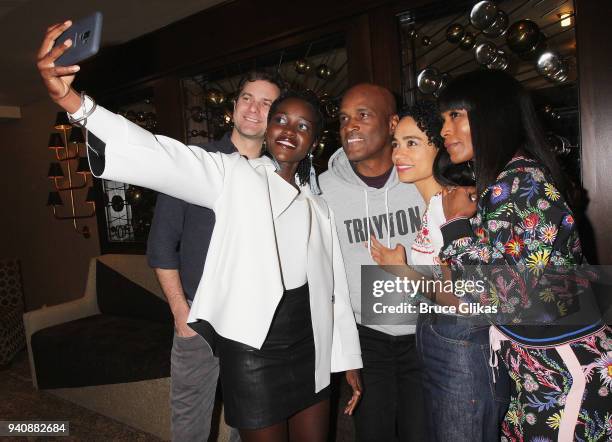 Joshua Jackson, Lupita Nyong'o, Kenny Leon, Angela Bassett and Lauren Ridloff take a selfie backstage at the new revival of the play "Children of a...