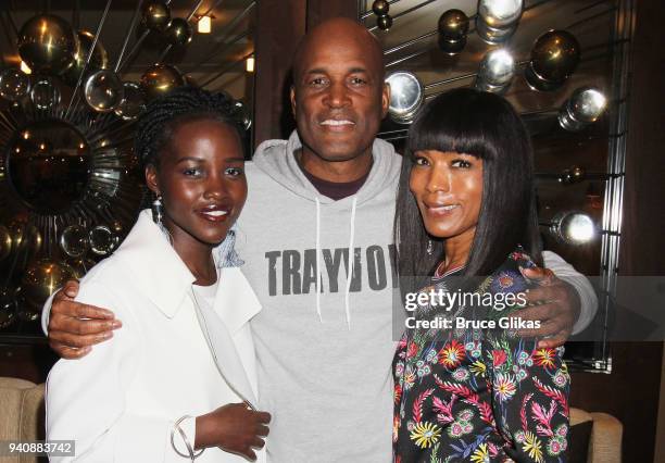 Lupita Nyong'o, Director Kenny Leon and Angela Bassett pose backstage at the new revival of the play "Children of a Lesser God" on Broadway at Studio...