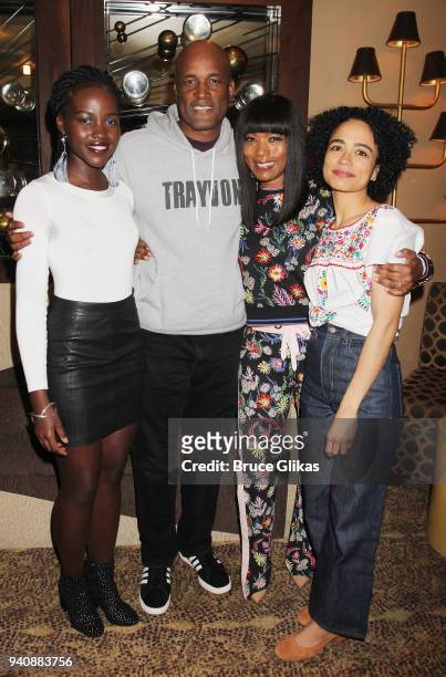 Lupita Nyong'o, Director Kenny Leon, Angela Bassett and Lauren Ridloff pose backstage at the new revival of the play "Children of a Lesser God" on...