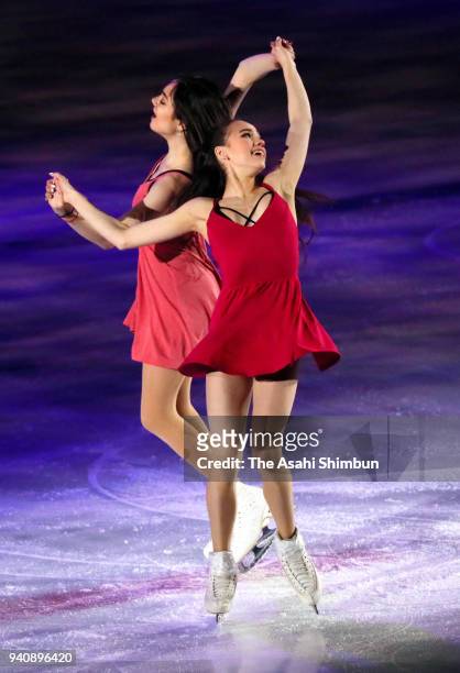 Alina Zagitova and Evgenia Medvedeva perform during the Stars On Ice at Towa Yakuhin Ractab Dome on March 31, 2018 in Kadoma, Osaka, Japan.