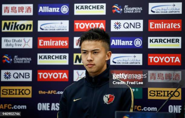 Hiroki Abe of Kashima Antlers attends a Press Conference ahead during 2018 AFC Champions League at Shanghai Hongkou Football Stadium on April 2, 2018...