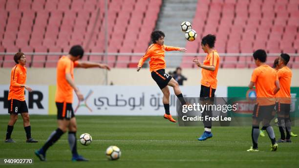 Players of Kashima Antlers attend a training session ahead during at Shanghai Hongkou Football Stadium on April 2, 2018 in Shanghai, China.