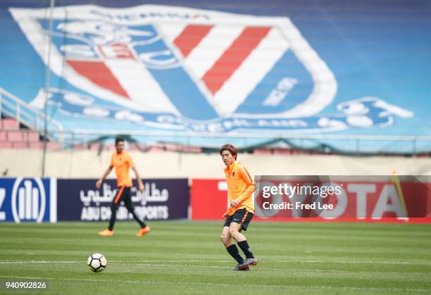 Players of Kashima Antlers attend a training session ahead during at Shanghai Hongkou Football Stadium on April 2, 2018 in Shanghai, China.