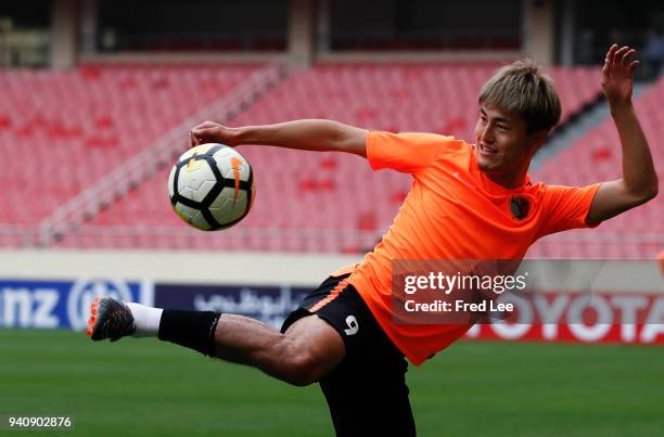 Players of Kashima Antlers attend a training session ahead during at Shanghai Hongkou Football Stadium on April 2, 2018 in Shanghai, China.