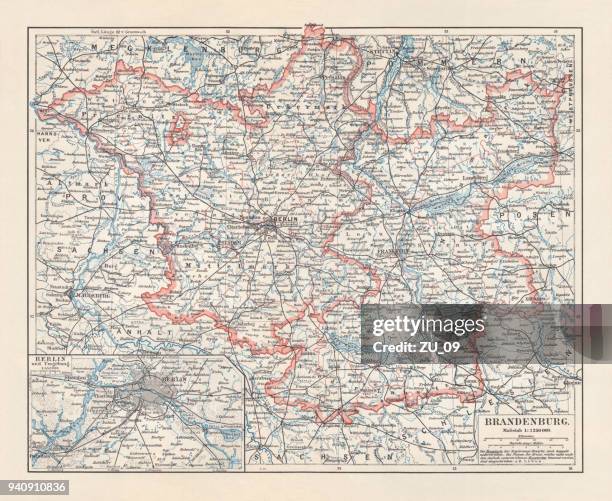 brandenburg in germany, mainland, province, and berlin, lithograph, published 1897 - frankfurt oder stock illustrations