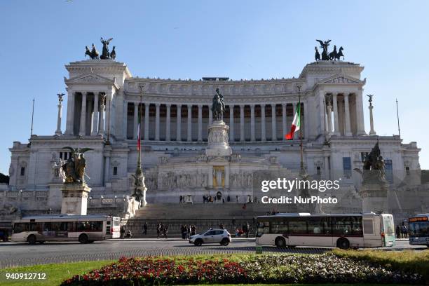 Piazza Venezia in Rome on Feb 09, 2018. Piazza Venezia is the central hub of Rome, Italy, in which several thoroughfares intersect, including the Via...