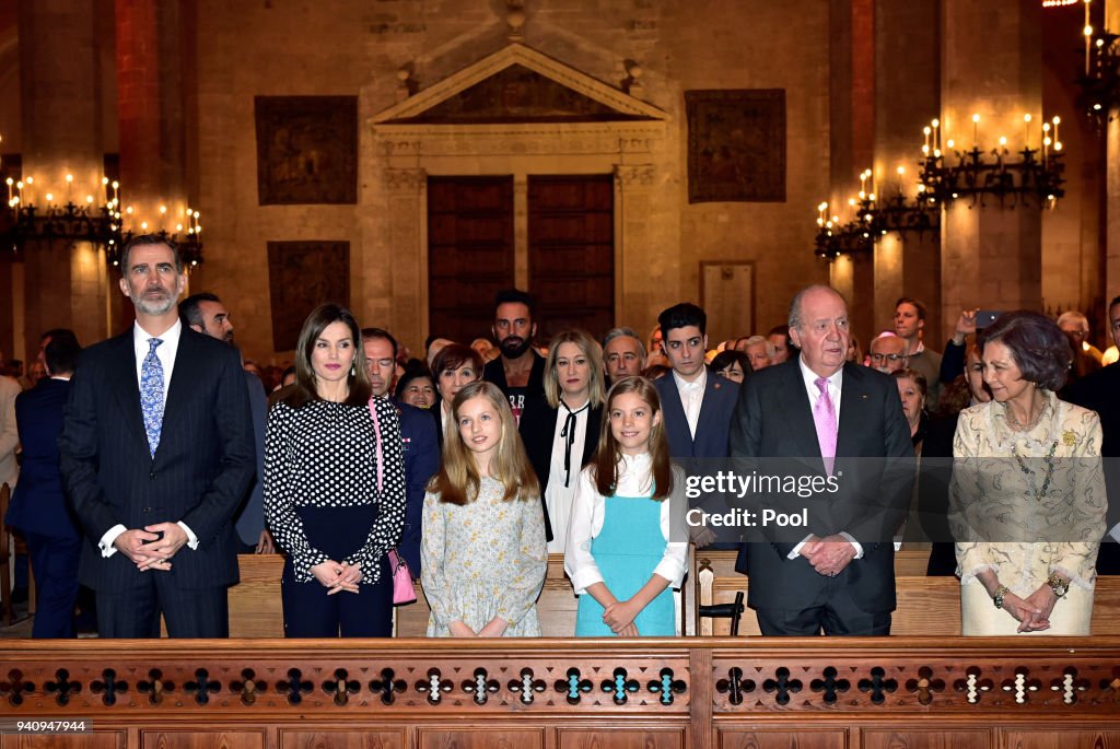 Spanish Royals Attend Easter Mass in  Palma de Mallorca