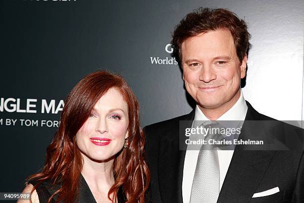 Actors Julianne Moore and Colin Firth attend a screening of "A Single Man" hosted by the Cinema Society and Tom Ford at The Museum of Modern Art on...