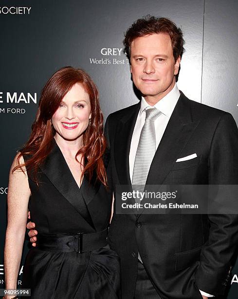 Actors Julianne Moore and Colin Firth attend a screening of "A Single Man" hosted by the Cinema Society and Tom Ford at The Museum of Modern Art on...