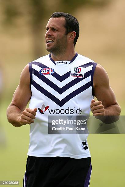 Antoni Grover of the Dockers looks on during a Fremantle Dockers AFL training session at Santich Park on December 7, 2009 in Fremantle, Australia.