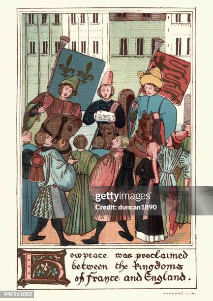 ilustraciones, imágenes clip art, dibujos animados e iconos de stock de tratado de paz medieval entre inglaterra y francia - hundred years war