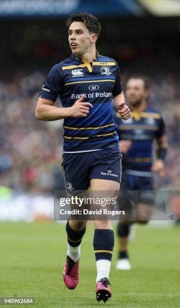 Joey Carbery of Leinster looks on during the European Rugby Champions Cup quarter final match between Leinster Rugby and Saracens at the Aviva...