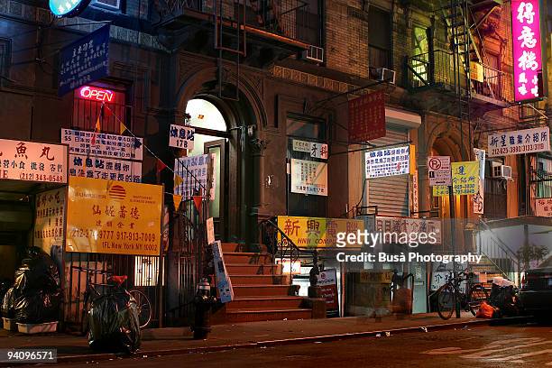 night lights in chinatown, new york - chinatown stock pictures, royalty-free photos & images