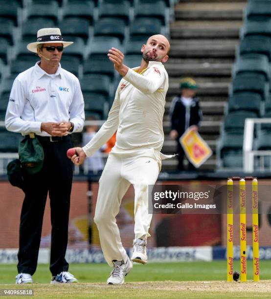 Nathan Lyon of Australia during day 4 of the 4th Sunfoil Test match between South Africa and Australia at Bidvest Wanderers Stadium on April 02, 2018...