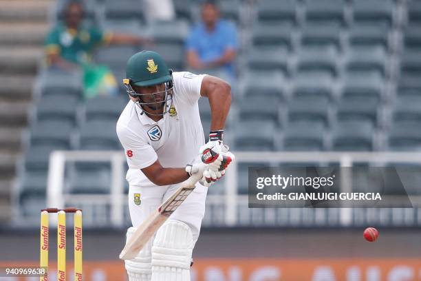 South African batsman Vernon Philander plays a shot on the fourth day of the fourth cricket Test match between South Africa and Australia at...