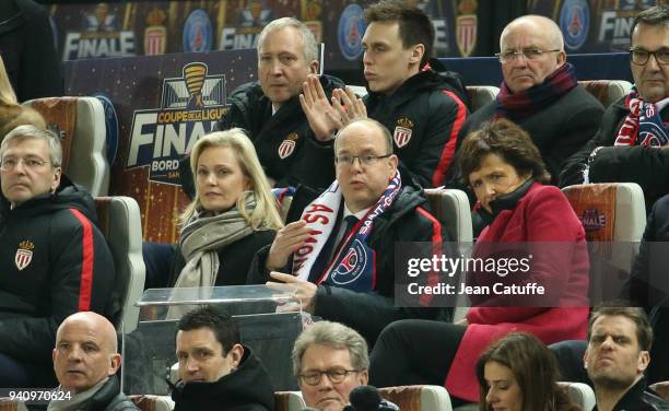 French League LFP President Nathalie Boy de la Tour, Prince Albert II of Monaco, above left Vice-President of AS Monaco Vadim Vasilyev, Louis Ducruet...