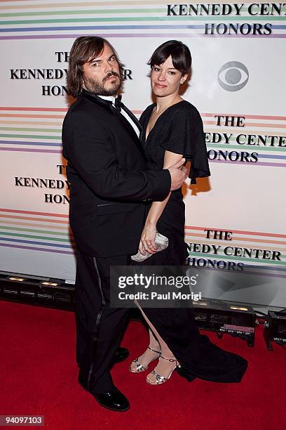 Actor Jack Black and wife Tanya Haden arrive at the 32nd Kennedy Center Honors at Kennedy Center Hall of States on December 6, 2009 in Washington, DC.