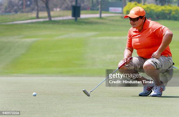 Indian woman golfer Irina Brar in action during Women's Indian Golf at DLF Country Golf club in Gurgaon.