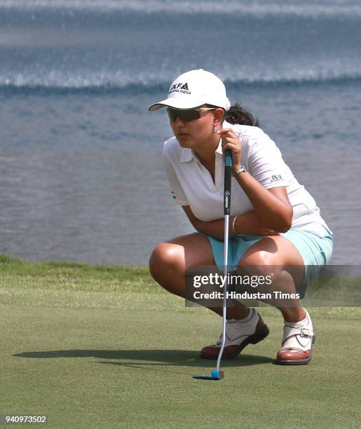 Indian woman golfer Irina Brar in action during Women's Indian Golf at DLF Country Golf club in Gurgaon.