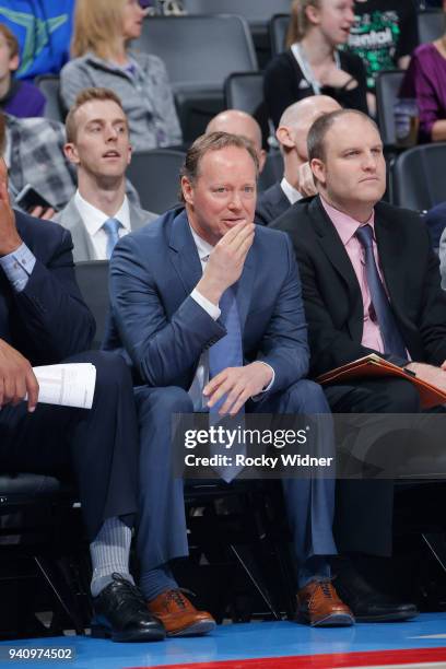 Head coach Mike Budenholzer of the Atlanta Hawks looks on during the game against the Sacramento Kings on March 22, 2018 at Golden 1 Center in...