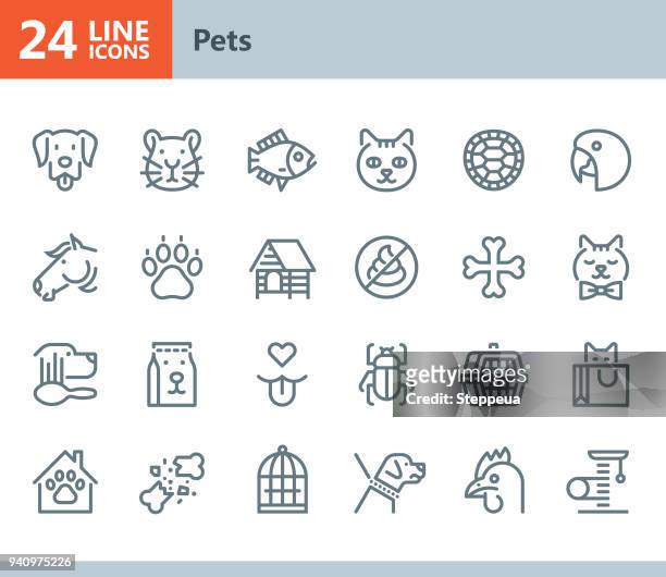 ilustrações, clipart, desenhos animados e ícones de animais de estimação - linha icons vector - coçando