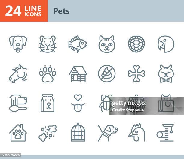 bildbanksillustrationer, clip art samt tecknat material och ikoner med husdjur - linje vektor ikoner - fågelbur